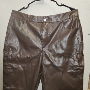 Brown Faux Leather Straight Leg Pants